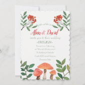 赤お洒落キノコ結婚の水色 招待状 (正面)