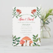 赤お洒落キノコ結婚の水色 招待状 (スタンド正面)