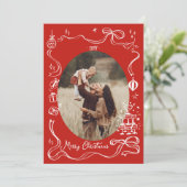 赤お洒落クリスマスフォトコラージホリデーカード 案内状 (スタンド正面)