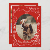 赤お洒落クリスマスフォトコラージホリデーカード 案内状 (正面/裏面)