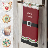 赤お洒落サンタのスーツのクリスマスキッチンタオル キッチンタオル