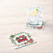 赤お洒落トラックの格言とクリスマスリース スクエアペーパーコースター (インサイチュ)