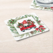 赤お洒落トラックの格言とクリスマスリース スクエアペーパーコースター (アングル)