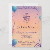 赤お洒落パンダ付きバルーン誕生日招待状 招待状 (正面)