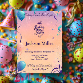 赤お洒落パンダ付きバルーン誕生日招待状 招待状