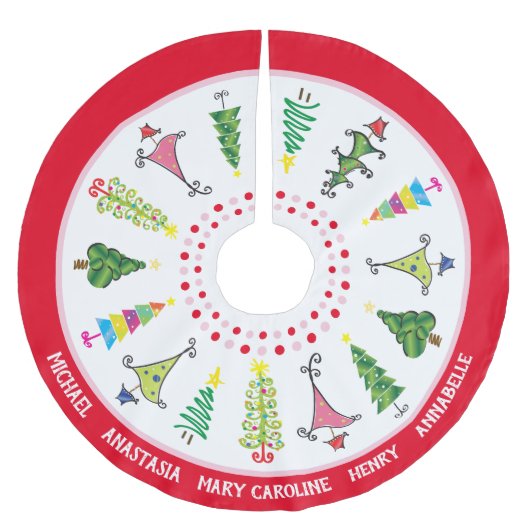 赤お洒落ピンクのクリスマスツリー ブラッシュドポリエステルツリースカート (正面)