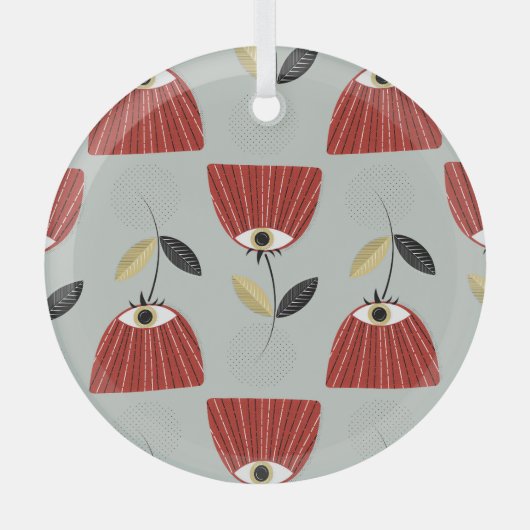 赤お洒落フローラ配置 ガラスオーナメント (正面)