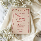 赤お洒落予測できな手描き結婚式招待状 招待状