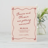赤お洒落予測できな手描き結婚式招待状 招待状 (スタンド正面)