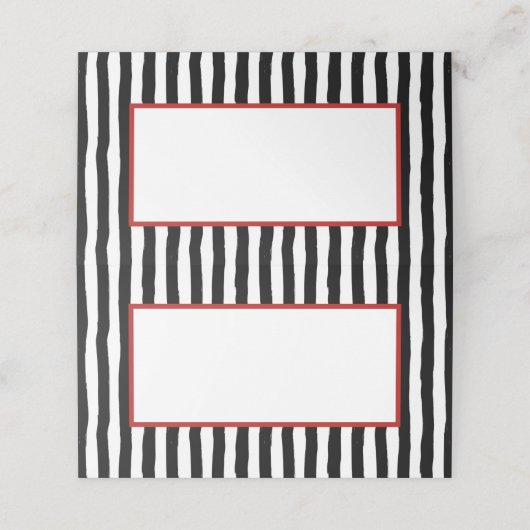 赤お洒落付き黒と白のストライプ プレイスカード (外部開封)