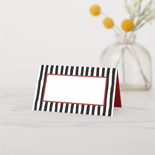赤お洒落付き黒と白のストライプ プレイスカード (正面)