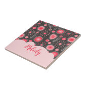 赤お洒落灰色ハートと花フローラ名 タイル (側面)