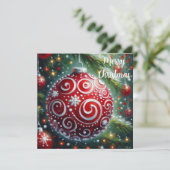 赤お洒落白オーナメント渦巻きクリスマスカード (スタンド正面)