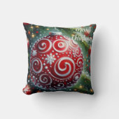 赤お洒落白オーナメント渦巻き季節性 クッション (正面)