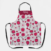 赤お洒落白ハート花フローラ名 エプロン (正面)