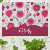 赤お洒落白ハート花フローラ名 キッチンタオル (折り畳み)