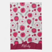 赤お洒落白ハート花フローラ名 キッチンタオル (縦)