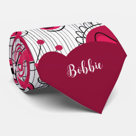 赤お洒落白ハート花フローラ名 ネクタイ