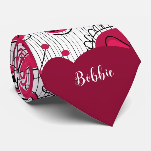 赤お洒落白ハート花フローラ名 ネクタイ (ロール)