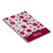 赤お洒落白ハート花フローラ名 ノートブック (右側)