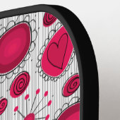 赤お洒落白ハート花フローラ名 ピックルボールラケット (左詳細)