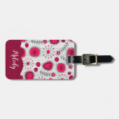 赤お洒落白ハート花フローラ名 ラゲッジタグ (正面横)