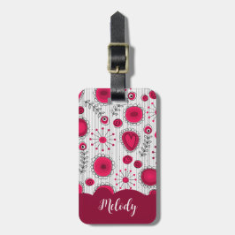 赤お洒落白ハート花フローラ名 ラゲッジタグ