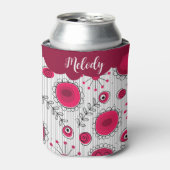 赤お洒落白ハート花フローラ名 缶クーラー (缶正面)