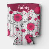 赤お洒落白ハート花フローラ名 缶クーラー (正面)