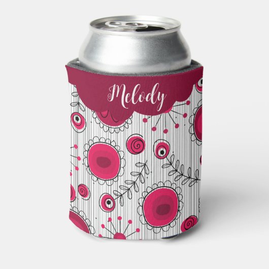 赤お洒落白ハート花フローラ名 缶クーラー (缶裏面)