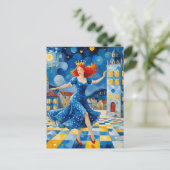 赤お洒落髪の踊り婦人 ポストカード (スタンド正面)