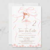 赤お洒落髪バレリーナ2つのTuかわいい誕生日 招待状 (正面)