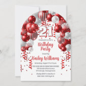 赤お祝いバルーン21歳の誕生日パーティー 招待状 (正面)