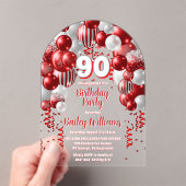 赤お祝いバルーン90th誕生日パーティー アクリル招待状 (インサイチュ (ポータブル))