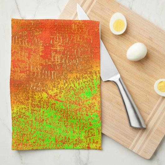 赤からライムに溝と肌の汚れ絵を描た キッチンタオル (四つ折り)