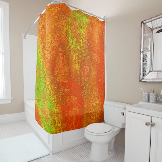 赤からライムに溝と肌の汚れ絵を描た シャワーカーテン (インサイチュ)