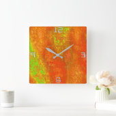 赤からライムに溝と肌の汚れ絵を描た スクエア壁時計 (ホーム)
