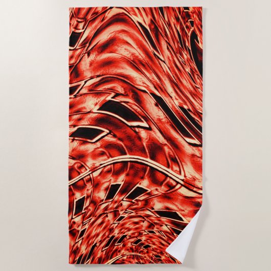 赤から珊瑚の色に映る曲がった正方形 ビーチタオル (正面)