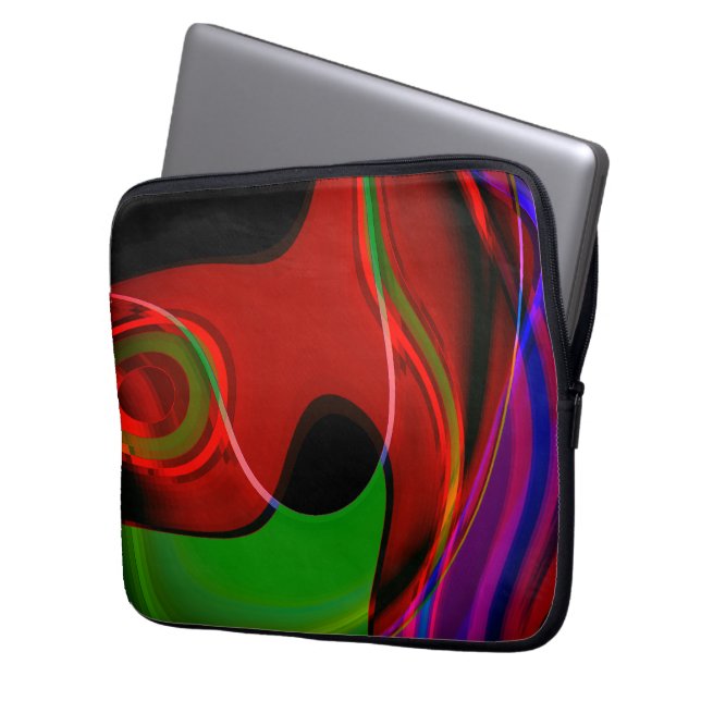 赤から緑へわずかに重なるストロークカーブ ラップトップスリーブ (正面左)