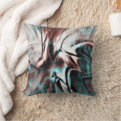 赤から青のピクセル化した霧雨のテクスチャにキーンと茶色 クッション (ブランケット)