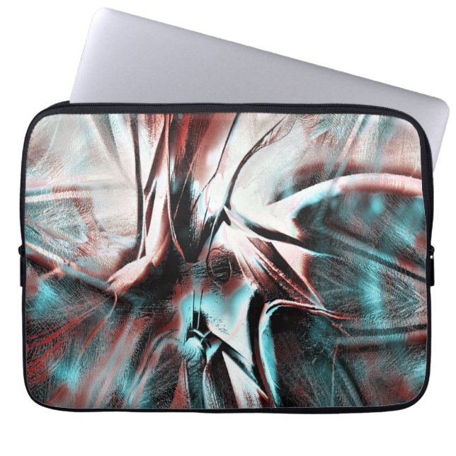 赤から青のピクセル化した霧雨のテクスチャにキーンと茶色 ラップトップスリーブ (正面)