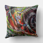 赤から黄色のグラデーション上のデジタル廃墟のテクスチャ クッション (裏面)