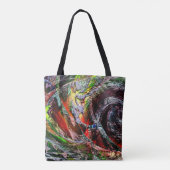 赤から黄色のグラデーション上のデジタル廃墟のテクスチャ トートバッグ (裏面)