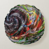 赤から黄色のグラデーション上のデジタル廃墟のテクスチャ ラウンドクッション (正面)