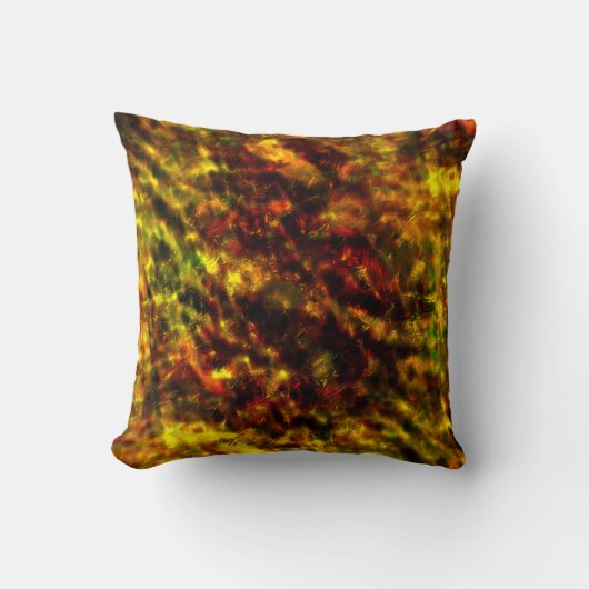 赤から黄色の黄土色の汚れの上に暗いテクスチャガラス クッション (正面)