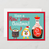 赤かわいいおもしろい寿司食パンめでたいクリスマス ポストカード (正面/裏面)