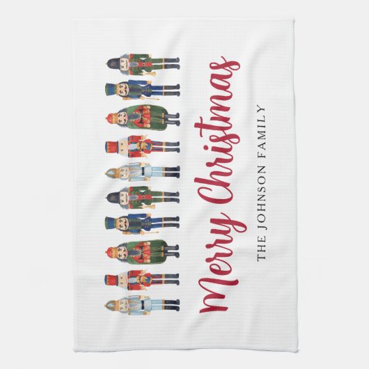 赤かわいいくるみ割り人形メリークリスマス キッチンタオル (縦)
