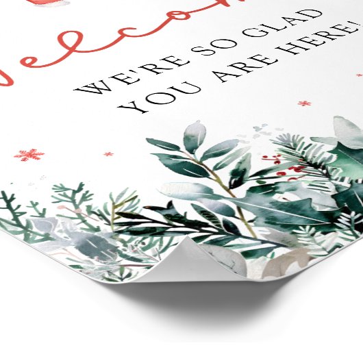 赤かわいいサンタベビークリスマスシャワーウェルカムサイン ポスター (角)