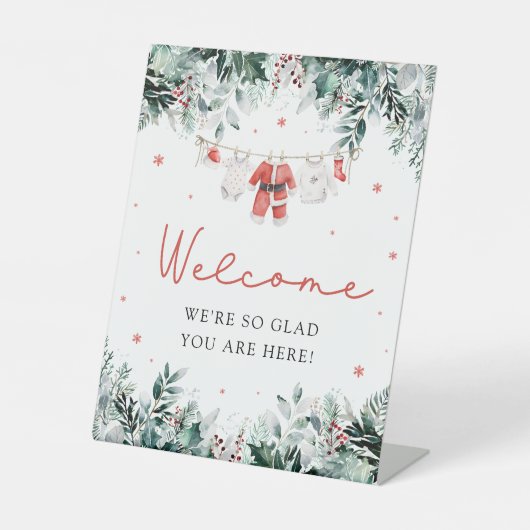 赤かわいいサンタベビークリスマスシャワーウェルカムサイン 台座サイン (正面)