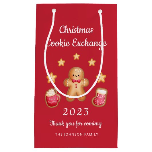 赤かわいいジンジャーブレッドマンクリスマスクッキー交換 スモールペーパーバッグ (正面)